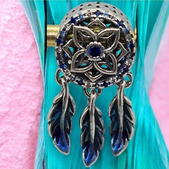 Dreamcatcher Feather Charm S925 Sterling Silver Dangle Bracelet Bohemian Tribal - Picture 7 of 9